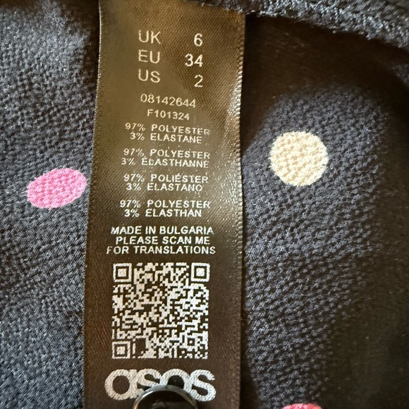 ASOS Black Long Bell Sleeve Colorful Polka Dot Print Mini Dress in Size 2 - Picture 7 of 10